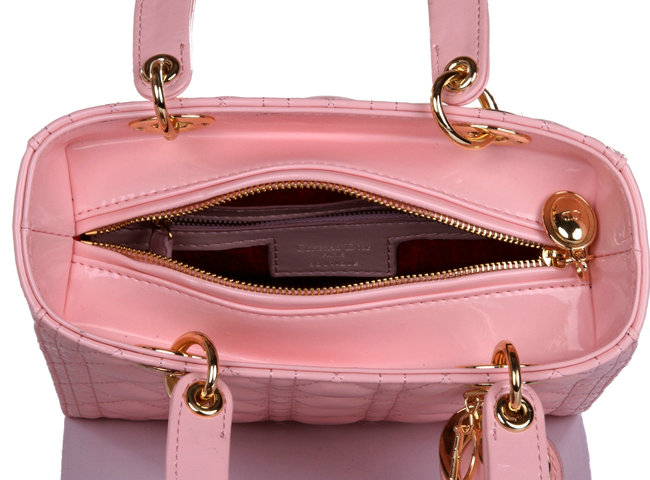 lady dior patent leather bag 6322 pink with gold hardware